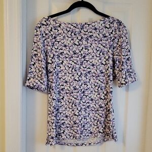 Ralph Lauren Blue and Pink Floral Short Sleeve Blouse With Cuff
